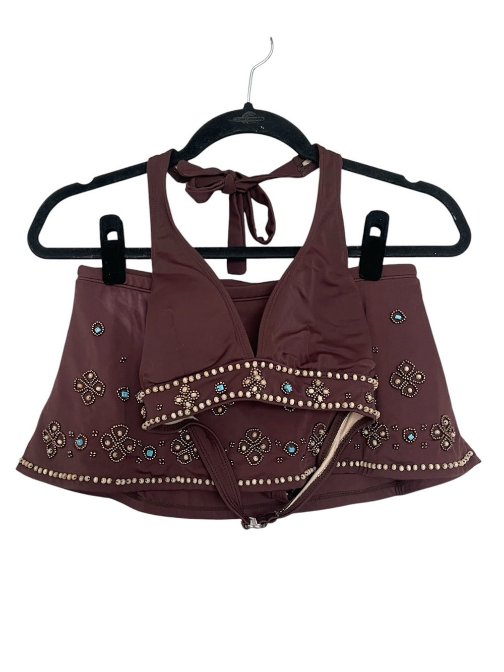 Y2K Beaded Brown Halter Bikini Set